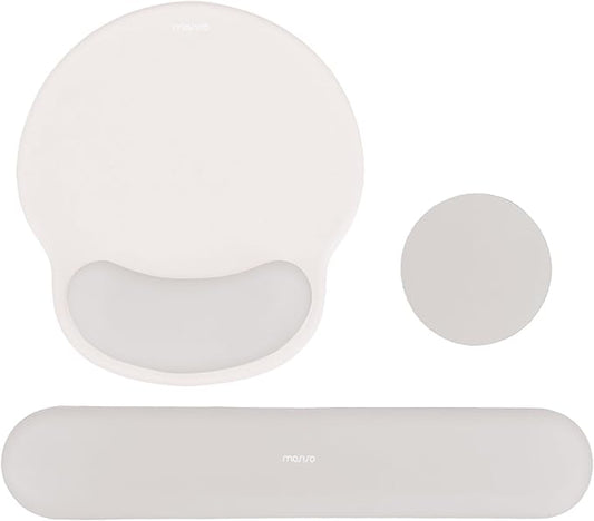 MOSISO Wrist Rest Support for Mouse Pad&Keyboard Set, Circle Curved Ergonomic Mousepad&Coaster Non-Slip Base Home/Office Pain Relief&Easy Typing Pad with Soft Cloth&Silicone Lining, Stone Gray