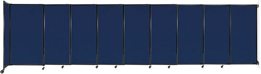 Wall-Mounted Sliding StraightWall Room Divider | Adjustable Widths | Locking Wheels | Room Separator | Up to 19'9" Wide x 5' Tall Navy Blue Fabric Panels