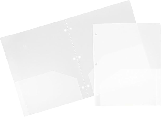 JAM PAPER Heavy Duty Plastic 3 Hole Punch Pocket Folders - Extra Tough School Folders - Clear - 6/Pack