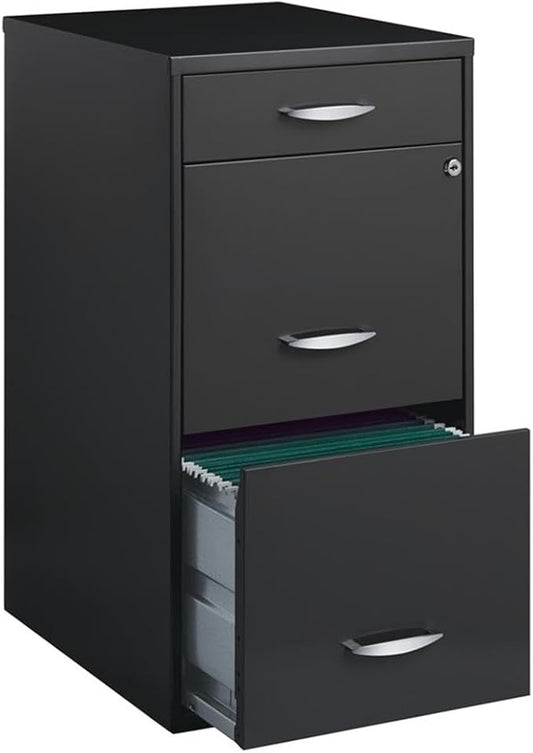 Pemberly Row 3 Drawers 27.32" Vertical Charcoal Metal Filing Cabinet Lockable Pre-Assembled Stationary Letter Size for Home, Office