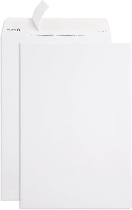 Blue Summit 50 10x15 Envelopes - 28lb - 10 x 15 Envelopes - Security Tinted, Design For Mailing Legal Size Paper, White Self Seal, 50 Pack