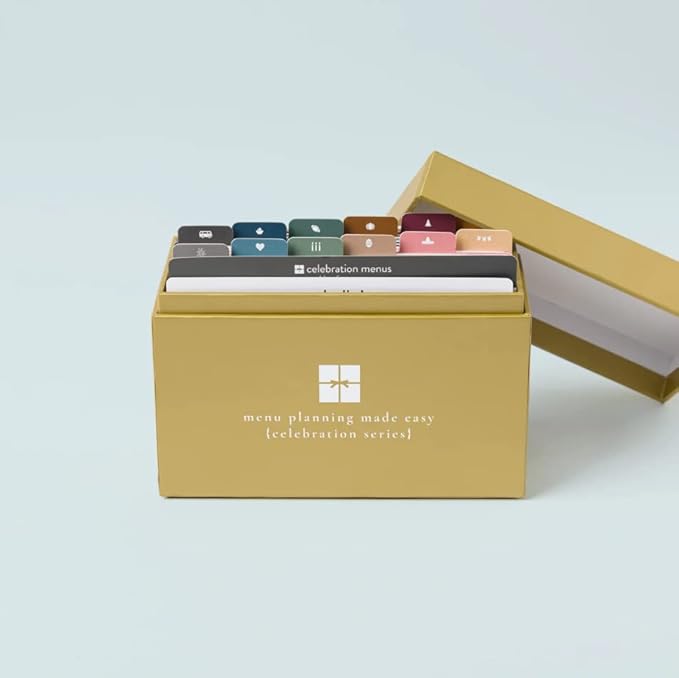 Meal Planner with 72 Recipe Cards (Celebration Menu) - Weekly Menu Planner | Sturdy Recipe Box | 12 Reusable Grocery Shopping Lists | 5 Blank Recipe Cards | Recipe Card Protector | Recipe Ideas