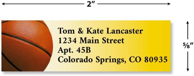 Basketball Small Return Address Labels - Set of 240 2" x 5/8" Self-Adhesive, Flat-Sheet Labels