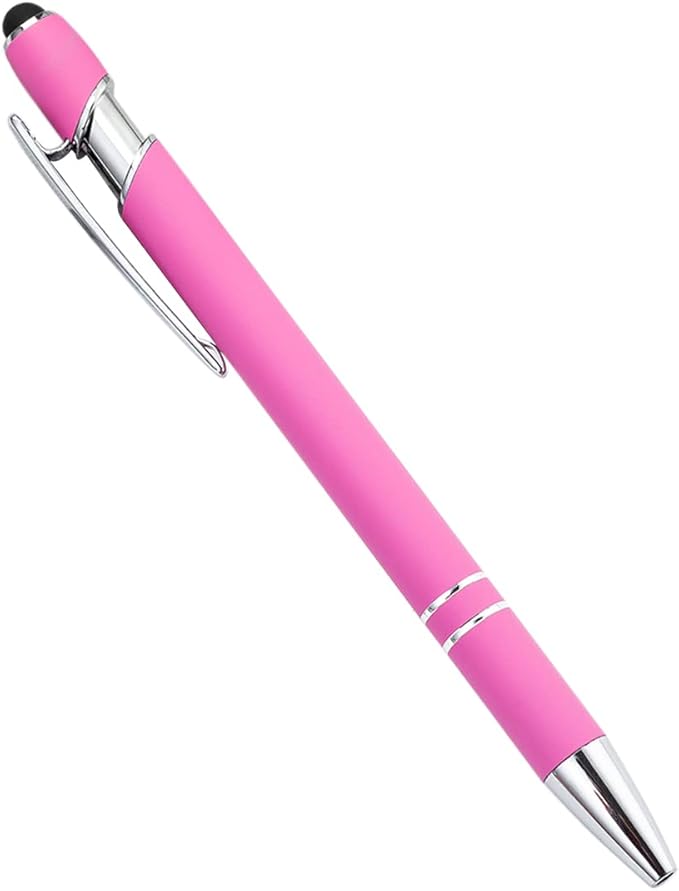 PASISIBICK 12 Pieces Pink Ballpoint Pen with Stylus Tip, 2 in 1 Stylus Stylish Pen, Premium Metal Stylus Pen for Touch Screens, Black Ink, 1.0 mm Medium Point(12 PCS Pink)