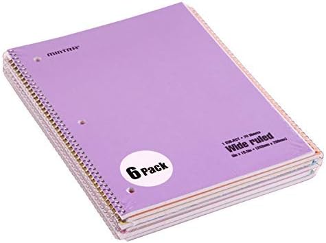 Mintra Office Spiral Notebooks - 1 Subject, 70 Sheets, WIDE Ruled, 8in x 10in, Bulk Pack, Pastel Covers, Set of 6 - for School, Office, Business, Professional (04692)