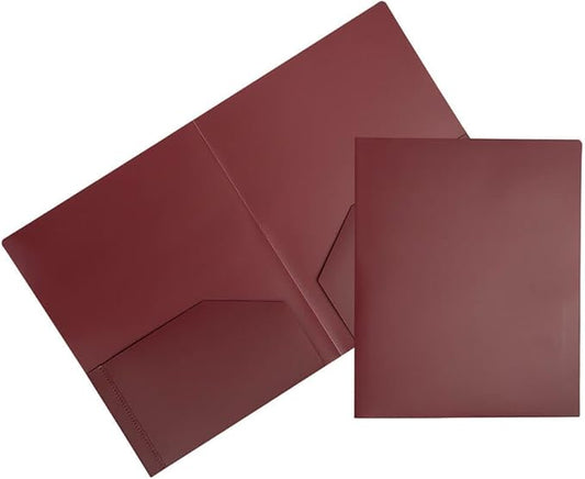 JAM PAPER Heavy Duty Plastic 2 Pocket Extra Tough School Folders - Burgundy - Bulk 48/Pack