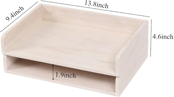 Stackable Letter Tray 2 Pack - Wood Desk File Trays Letter/A4 Paper Organizer Shelf - Wooden Document Shelf Desktop Folder Rack Organization for Office Storage White(2CTP-WH)