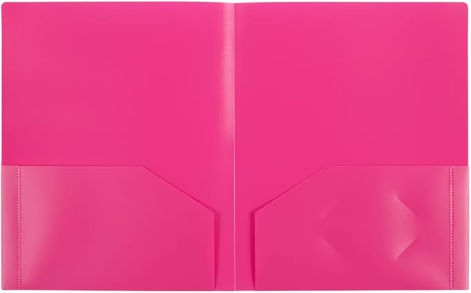 JAM PAPER Heavy Duty Plastic 2 Pocket Extra Tough School Folders - Fuchsia Hot Pink - 6/Pack