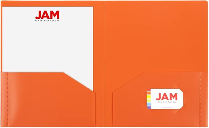 JAM PAPER Heavy Duty Plastic 2 Pocket Extra Tough School Folders - Orange - 6/Pack