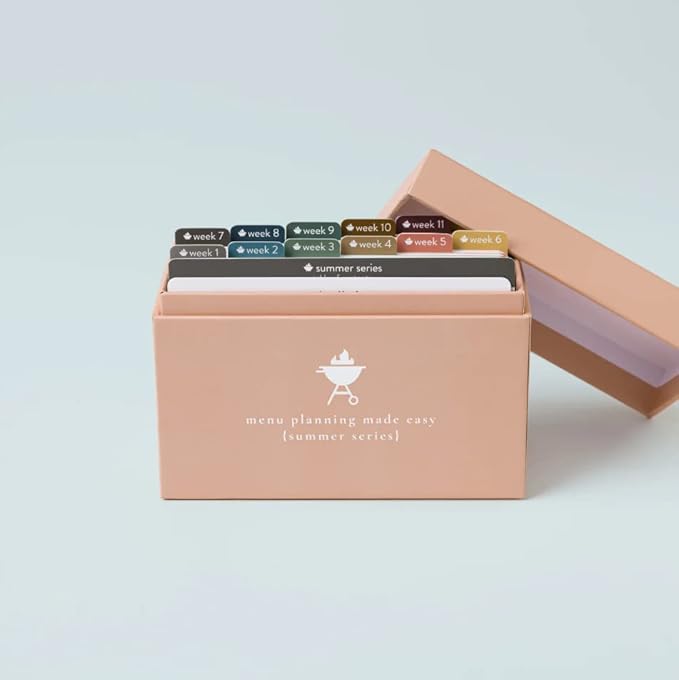 Meal Planner with 72 Recipe Cards (Summer Menu) - Weekly Menu Planner | Sturdy Recipe Box | 12 Reusable Grocery Shopping Lists | 5 Blank Recipe Cards | Recipe Card Protector | Recipe Ideas