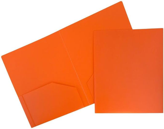JAM PAPER Heavy Duty Plastic 2 Pocket Extra Tough School Folders - Orange - Bulk 48/Pack