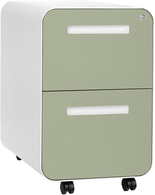Laura Davidson Furniture Stockpile 2 Drawer Mobile File Cabinet with Lock - Under Desk Metal Filing Cabinet, Legal/Letter File Folders, Wheels and Stationary Feet, Pre-Assembled, Sage Green