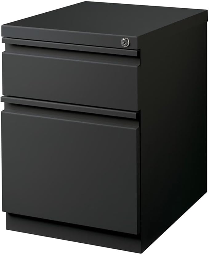 Pemberly Row 20" Metal Mobile Pedestal Filing Cabinet with 2 Drawers in Charcoal