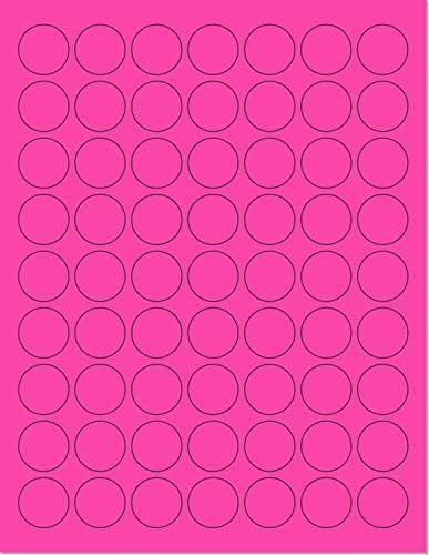 Pack of 50 Sheets, 8-1/2 x 11" Fluorescent Labels for Laser & Inkjet Printer (Pink Fluorescent, 1" Round - 63 per Page, 3150 Labels)