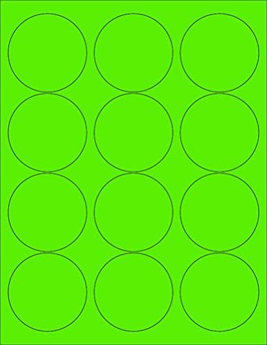 8-1/2 x 11" Neon Color High Light Fluorescent Labels for Laser & Inkjet Printer (Green Fluorescent, 2.5" Round - 12 Per Page | 1200 Labels)