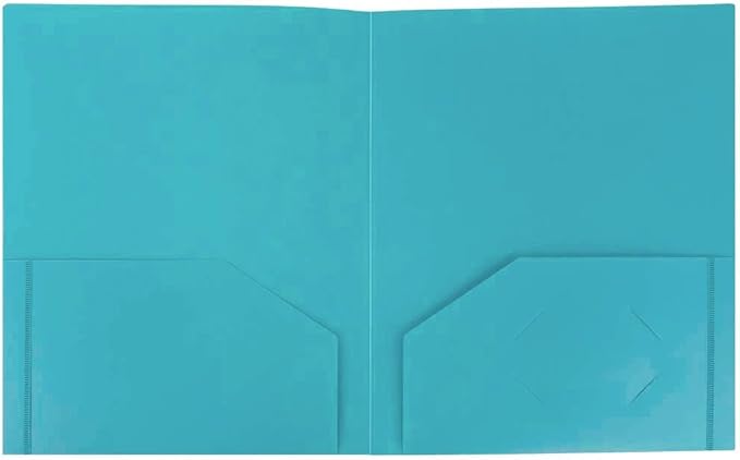 JAM PAPER Heavy Duty Plastic 2 Pocket Extra Tough School Folders - Teal Blue - Bulk 48/Pack
