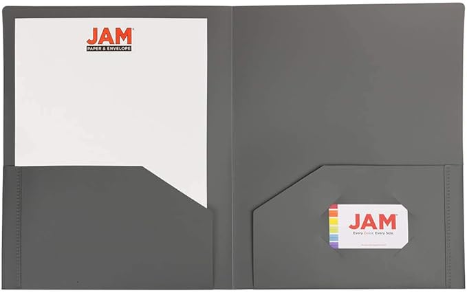 JAM PAPER Heavy Duty Plastic 2 Pocket Extra Tough School Folders - Grey - 6/Pack