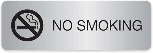 No Smoking Silver Sign/Small Business Restaurant Office School Smoking Prohibited Notice / 3" x 9" Flat Easy Adhesive Door And Wall Mount/Made In The USA