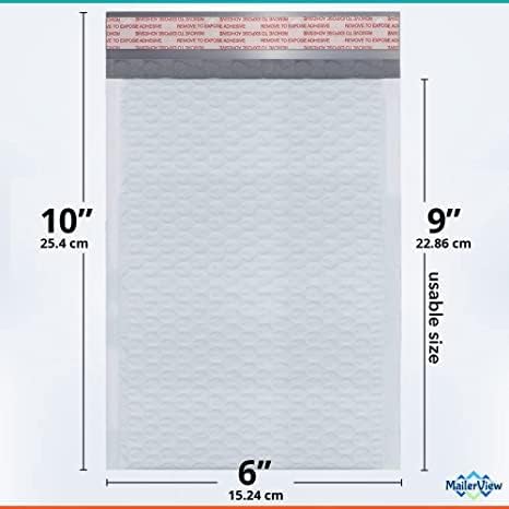 250 Pack USA Made Poly Bubble Mailers (#0) 6x10 Inches Shipping Padded Envelopes Self Seal Tape #0 (Usable size 6 x9)