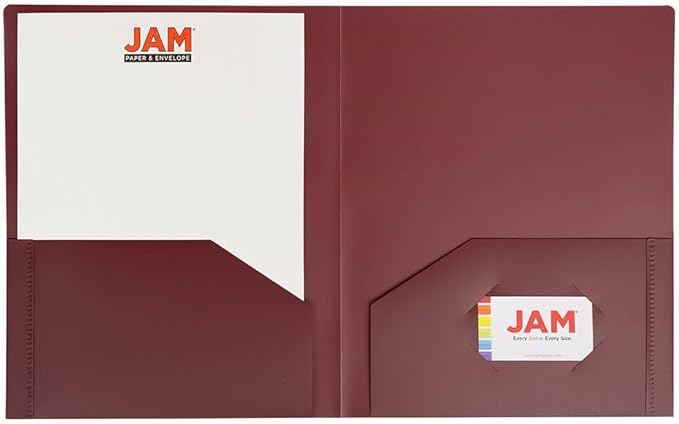 JAM PAPER Heavy Duty Plastic 2 Pocket Extra Tough School Folders - Burgundy - Bulk 48/Pack