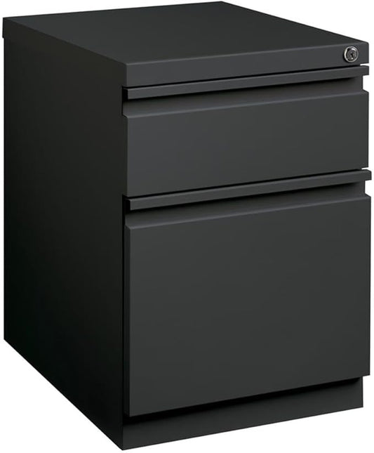 Pemberly Row 20" Metal Mobile Pedestal Filing Cabinet with 2 Drawers in Charcoal