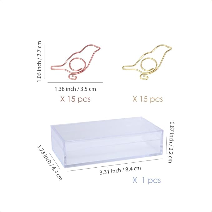 OWLFAVO 30pcs Bird Shape Paper Clips with Clear Box, Rose Gold and Yellow Gold, Funny Cute Paperclips Bookmarks Planner Clips for Fun Office Supplies School Gifts Wedding Decoration …