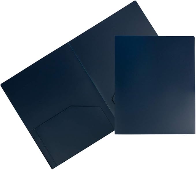 JAM PAPER Heavy Duty Plastic 2 Pocket Extra Tough School Folders - Navy Blue - 6/Pack