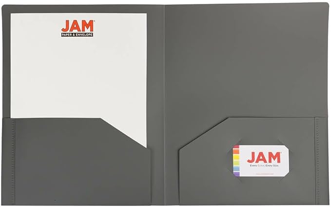 JAM PAPER Heavy Duty Plastic 2 Pocket Extra Tough School Folders - Grey - 3/Pack