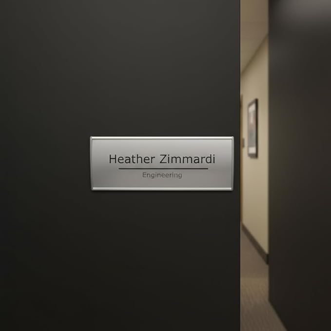 SET OF 5, SIGN HOLDER DOOR WALL MOUNT NAME PLATE FRAME DISPLAY CURVATURE PLAQUE SILVER ALUMINUM, 6.00" W x 2.36" H