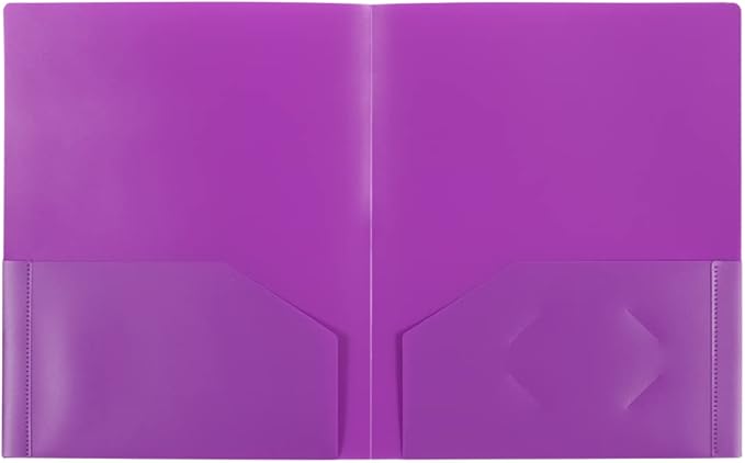 JAM PAPER Heavy Duty Plastic 2 Pocket Extra Tough School Folders - Purple - 6/Pack