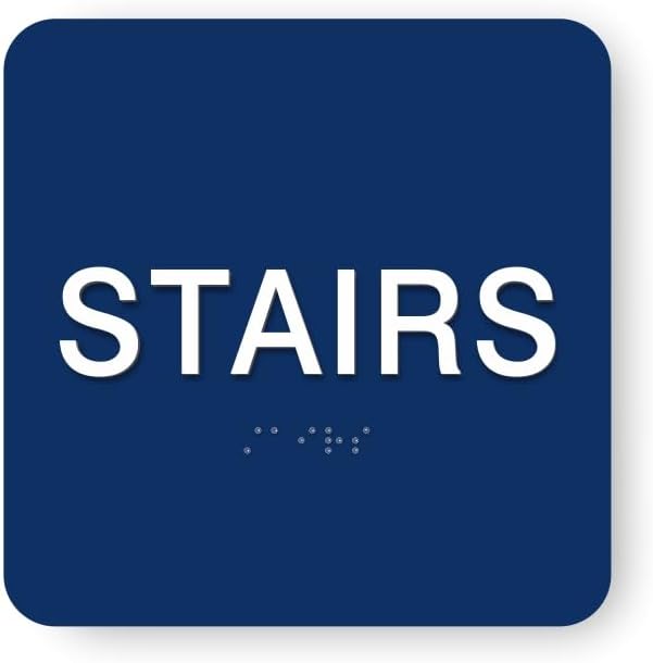 ADA STAIRS braille sign, 6” x 6”, ADA Compliant STAIRS Sign for Building or Business, Many Colors Choices, Made in USA! (Blueberry)