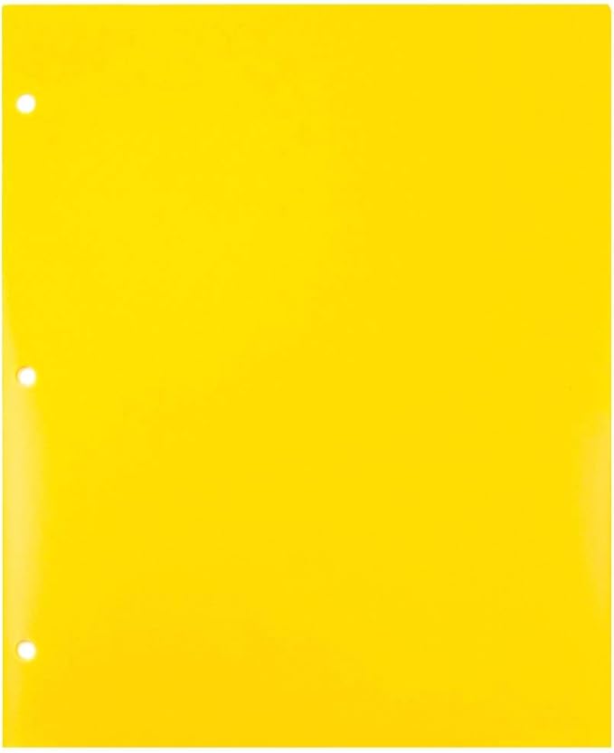JAM PAPER Heavy Duty Plastic 3 Hole Punch Pocket Folders - Extra Tough School Folders - Yellow - 6/Pack