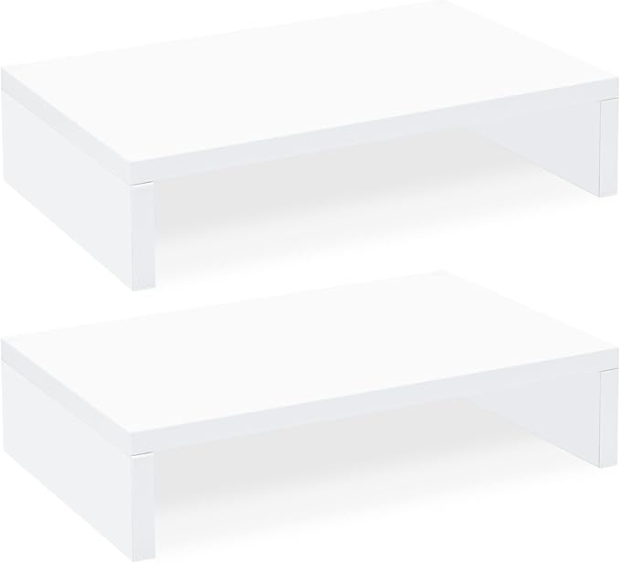 TEAMIX White Monitor Stand Riser - 2 Pack, Wood 2 Tier Adjustable Dual Monitor Riser for Laptop/PC Computer Stand for Desk