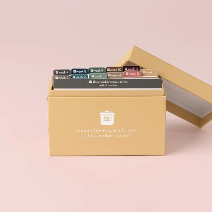 Meal Planner with 72 Recipe Cards (Slow Cooker) - Weekly Menu Planner | Sturdy Recipe Box | 12 Reusable Grocery Shopping Lists | 5 Blank Recipe Cards | Recipe Card Protector | Recipe Ideas