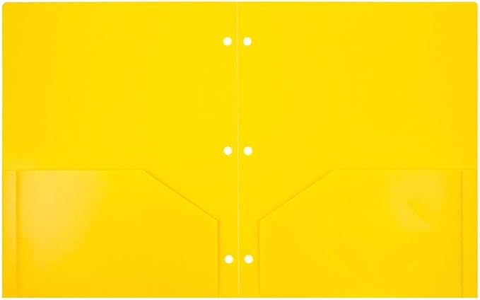 JAM PAPER Heavy Duty Plastic 3 Hole Punch Pocket Folders - Extra Tough School Folders - Yellow - Bulk 144/Box