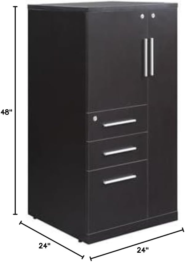 NBF at Work Wardrobe Office Storage Cabinet - Espresso Laminate Storage Cabinet with Lockable Door -Display Cabinet with 3 Lockable Drawers (48" H x 24" W x 24" D, Brown)