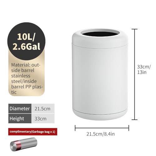 White Open Top Trash can,10L/2.6GAL, Wastebasket Bin,Garbage Can for Bathroom,Living Room,Office,Kitchen,Bedroom,Hotel (White)