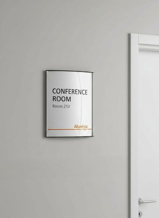 SET OF 2, WALL DOOR MOUNT SIGN HOLDER NAMEPLATE FRAME DISPLAY CURVATURE PLAQUE SILVER ALUMINUM, 6.0" W x 8.27" H A5 size