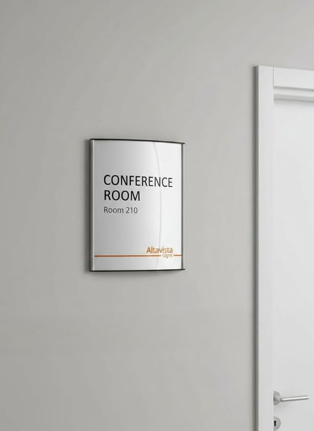 SET OF 2, OFFICE SIGN HOLDER FOR WALL OR DOOR MOUNT NAME PLATE FRAME DISPLAY CURVATURE PLAQUE SILVER ALUMINUM, 8.5" W x 11" H