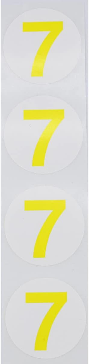 Yellow Number 7 Circle Stickers, 1.5 Inch Round Adhesive Labels, 500 Stickers Per Roll for Inventory, Organization, Retail, Classroom, and More – Made in The USA