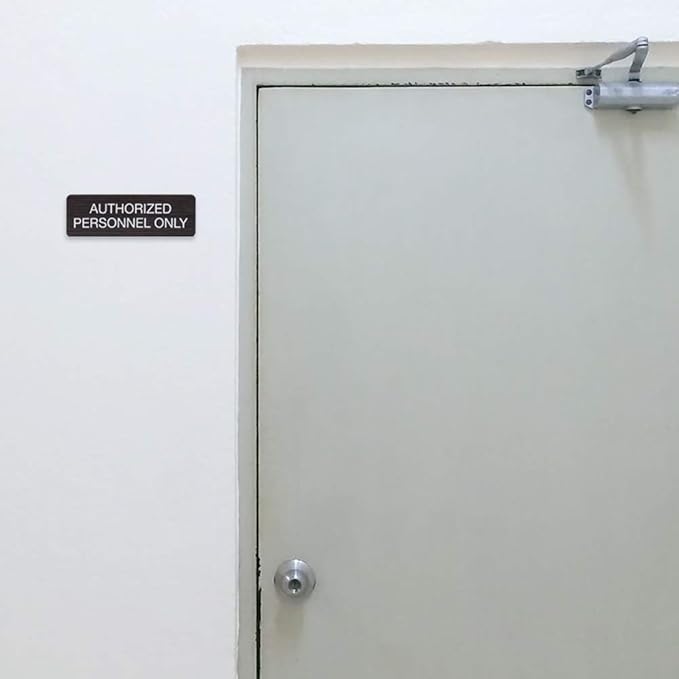 SBLABELS Authorized Personnel Only Indoor Easy Adhesive Mount Door and Wall Sign for Restaurants and Small Businesses 3" x 9" - Dark Wood