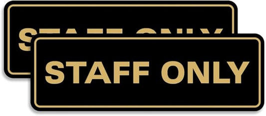 All Quality Standard Staff Only Wall or Door Sign | Easy Installation | Office Workplace Signs | Enhanced Security ‌ - Black/Gold - Medium (2 Pack)