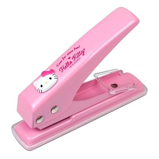 LENITH Animal Character Hello Kitty One Hole Punch, Hole Puncher, Low Force, 16 Sheet Punch Capacity Pink Cat
