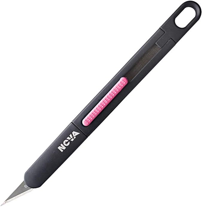 Nova Precision Craft & Hobby Knife, Premium Safety Cutter for Trimming, Vinyl Weeding and Art, Innovative Flat Design for a Better Use, Retractable #11 Fine Point Blade, Super Slim and Safe (Pink)