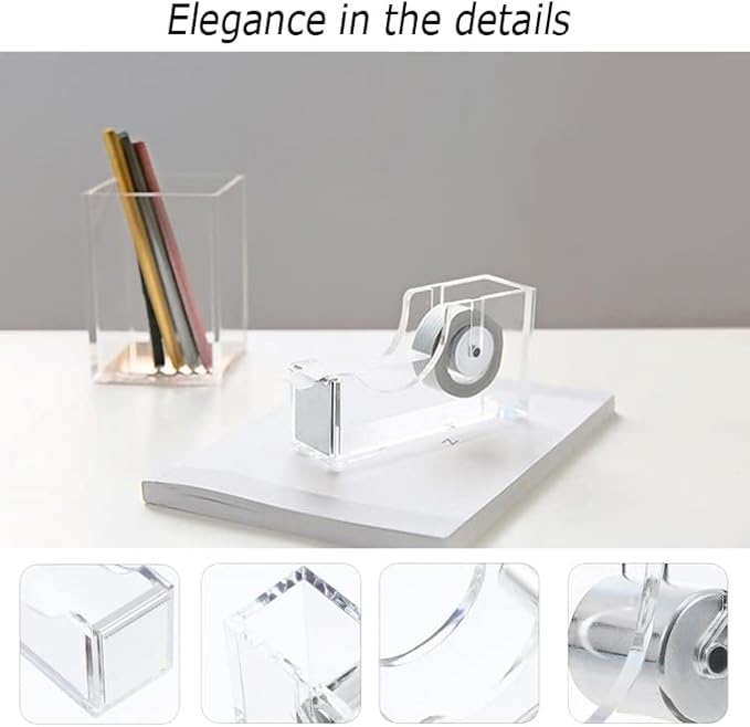 Office Desk Accessories，Office Supplies Set Acrylic Stapler Set Staple Remover, Tape Holder, Pen Holder, 2 Ballpoint Pen, Scissor, Binder Clips, Paper Clips and 1000pcs Staples(Silver)