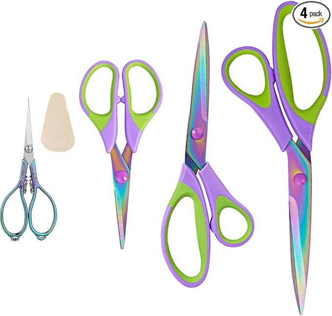 Titanium Coating Sewing Scissors Bundle, Professional Fabric Scissors Set, Ultra-Sharp Stainless Steel Blades, Ergonomic Handle, Great for Tailor, Embroidery, Craft, 9.1"/8.4"/5.5"/4.4"