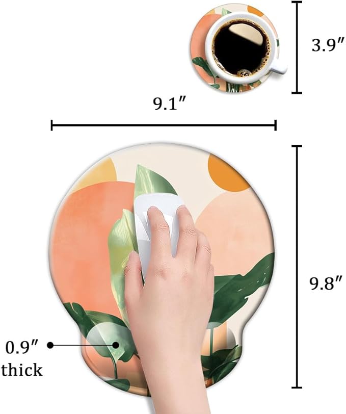 Ergonomic Mouse Pad with Wrist Support,Mouse Pad with Wrist Rest and Coaster Set,Office Supplies Non-Slip Mouse Pads for Desk, Non-Slip Comfortable,Tropical Plants
