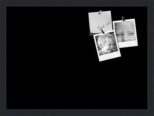 PinPix 22x16 Inch Cork Bulletin Board. This Decorative Framed Pin Board Comes with Solid Black Design and a Satin Black Frame. Ideal for Home Office Decor or Message Board (PinPix-622)