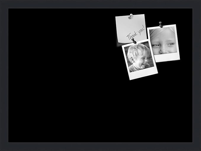 PinPix 22x16 Inch Cork Bulletin Board. This Decorative Framed Pin Board Comes with Solid Black Design and a Satin Black Frame. Ideal for Home Office Decor or Message Board (PinPix-622)