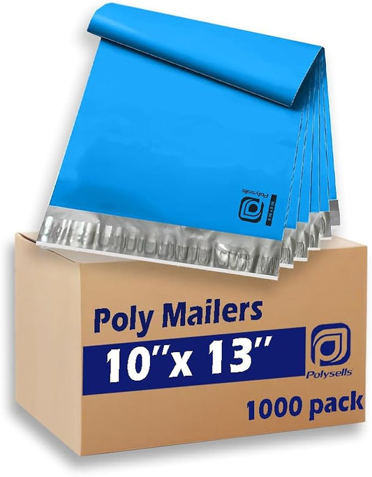 POLYSELLS 1000 pcs 10x13 Inches Blue Poly Mailers Shipping Envelopes, Strong Adhesive Sealing, Waterproof, and Tear-resistant Postal Mailing Bags for Clothing, Books, and Accessories